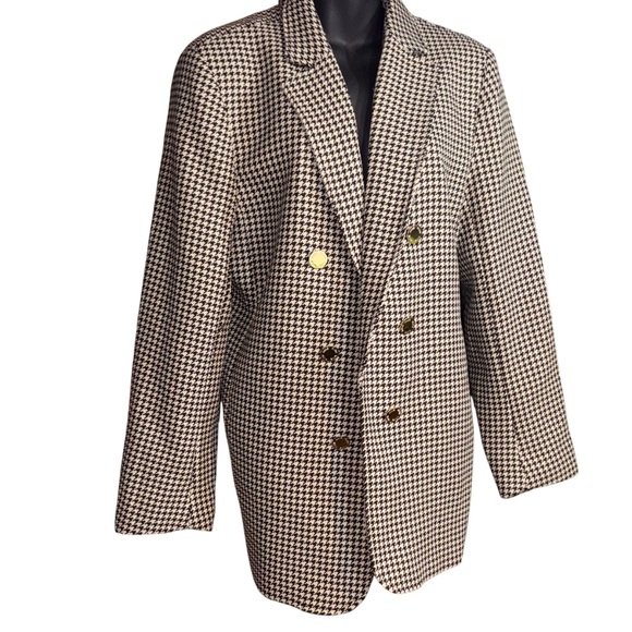 ANNE KLEIN 
Faux Double Breasted Jacquard Knit Blazer xl houndstooth black - Picture 2 of 10